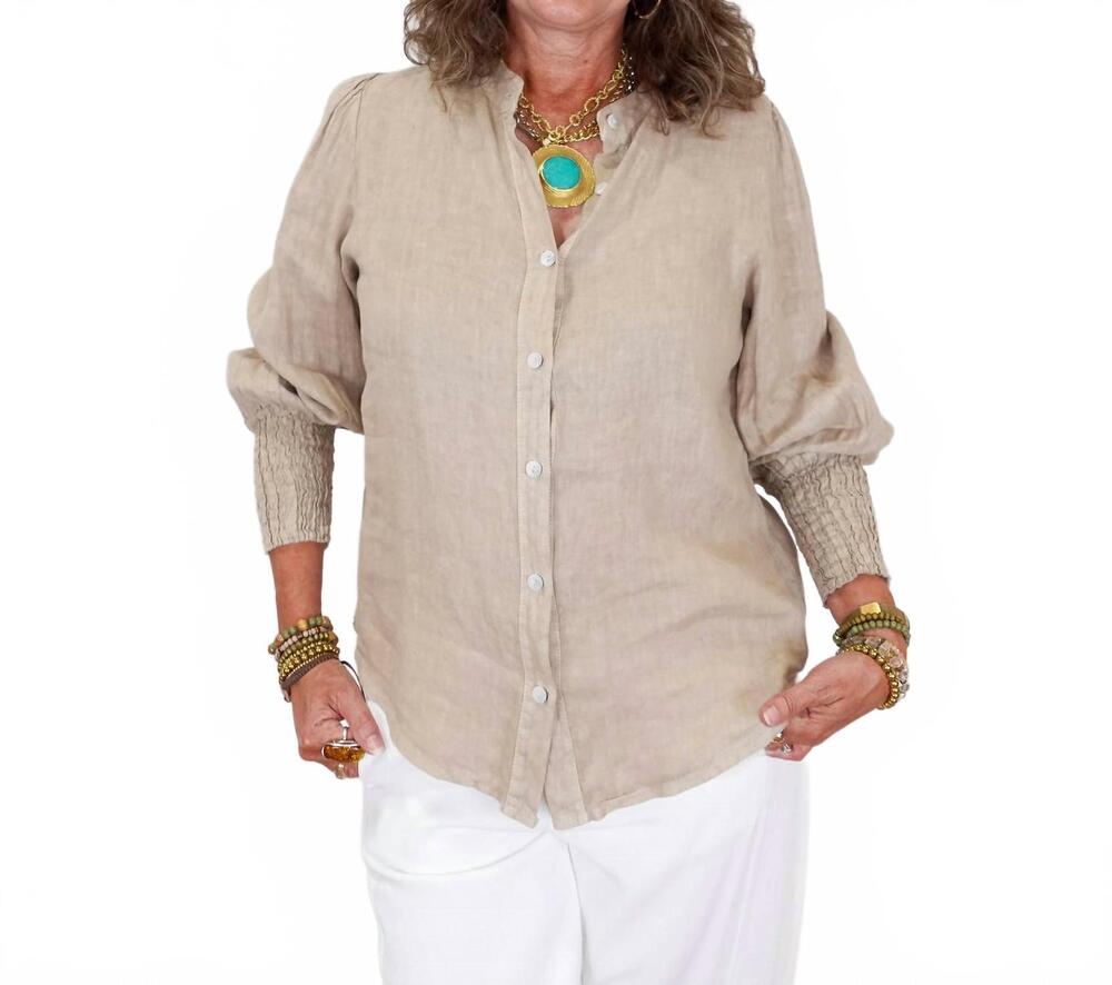 NEW MILIO MILANO stand collar button down shirt in earth beige